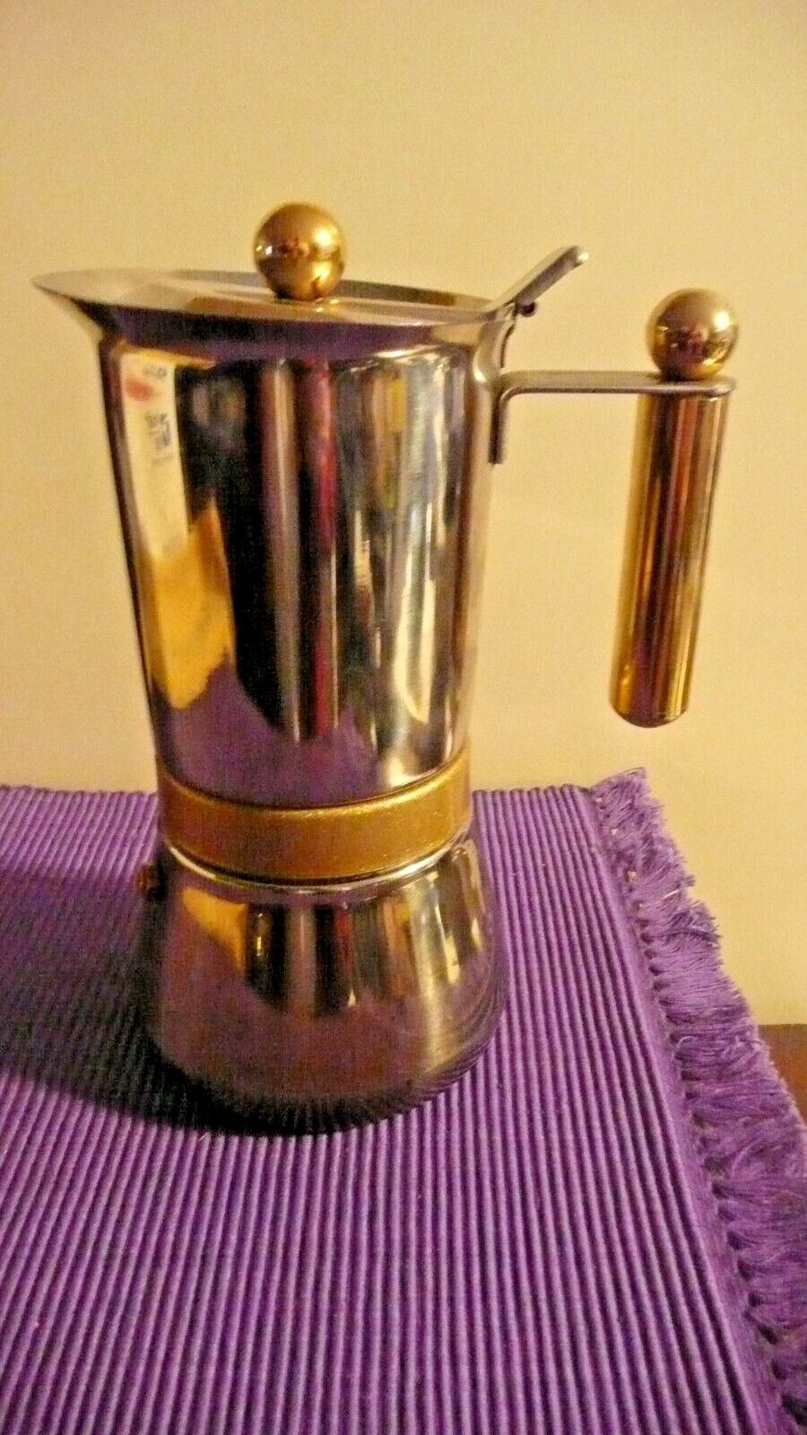 Vtg Vev Vigano Vespress 24k gold plate 6 cup espresso coffee pot 18/10 Stainless