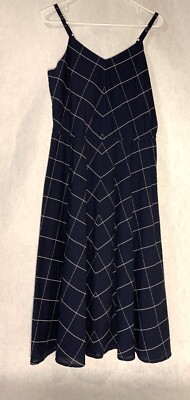 NWT LL Bean Signature Seersucker Sundress Navy Blue Windowpane Print, Size 10