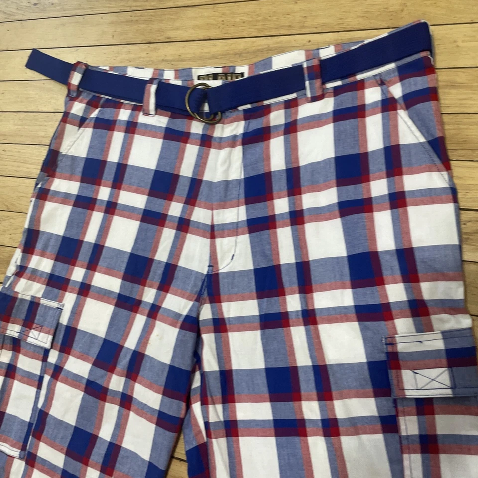Pantalones Cortos Carga Galaxy Cuadros Hombres 42 Y2k Calle HipHop Azul Cuadros y Cinturón de Tela Y2k Foto 4 de 4