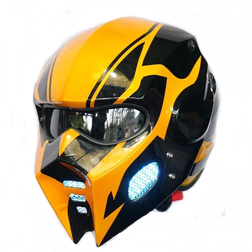 WOLF BUMBLE-BEE GLOSSY B&Y CUSTOM MOTORCYCLE HELMET 3LAMPs OPEN FACE  ROBOT NEW