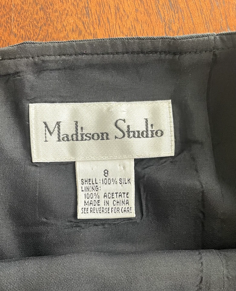 Minifalda vintage Y2K Madison Studio 100 % seda negra membrillo lápiz rodilla 8 28 29 Foto 3 de 3