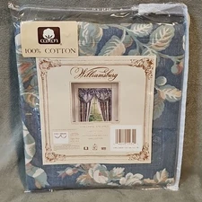 Vintage Williamsburg Crown Crafts Federal Blue Virginia Damask Colonial Valance