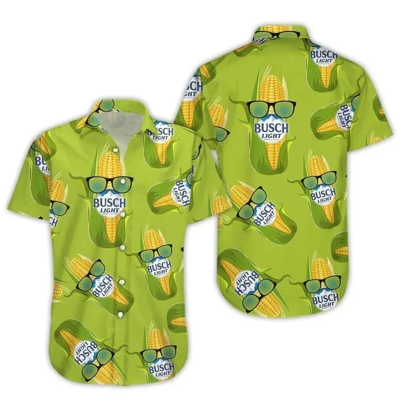 Light Beer Corn Hawaiian Shirt - Woven Polyester Relaxed Fit Beach Top