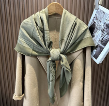 70 Cashmere 30 Silk Green dots Print Neckerchief 2 Face Scarf Shawl Wrap 51''