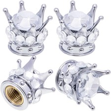 MEAJOO 4PCS Crown Bling Tire Stem Valve Caps, 15mm x 13mm, Silver &