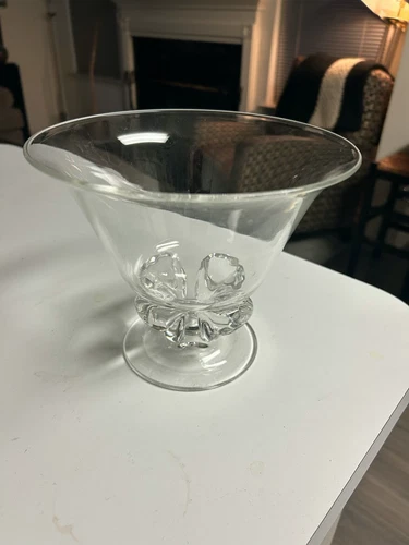 LG VINTAGE STEUBEN CRYSTAL Art Glass 8" SCROLL FOOTED BOWL James McNaughton EXCL