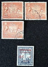 1953-59 3 Aden Stamps Used SC#49a & 1928 1 Alaouites Stamp Unused, SC#46