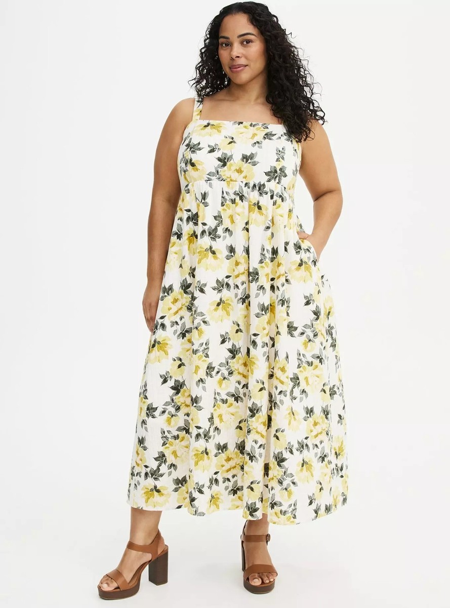Torrid Cotton Maxi Dress White Yellow Floral NWT New 3X | eBay