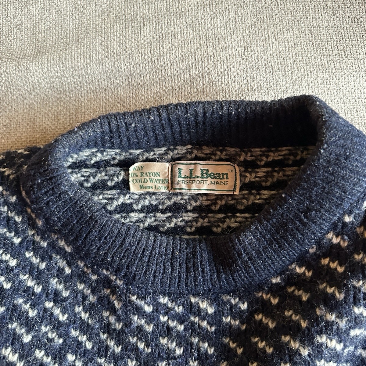 Vintage 80s LL Bean Wool Birdseye Fisherman Sweater size Large
