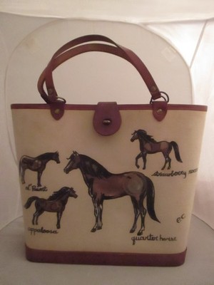 Vintage Canvas Tote Bag/ Handbag ''Quarter Horse'' by Enid Collins of Texas 1960's