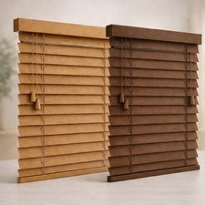 Image of Oak Wooden Venetian Blinds Real Wood Made to Measure 50mm Slats Custom Size