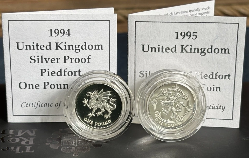 Silver Proof Set Piedforts Flawless Lion & Welsh Dragon 94/95 Rare Low Mint COAs - Image 3 of 4