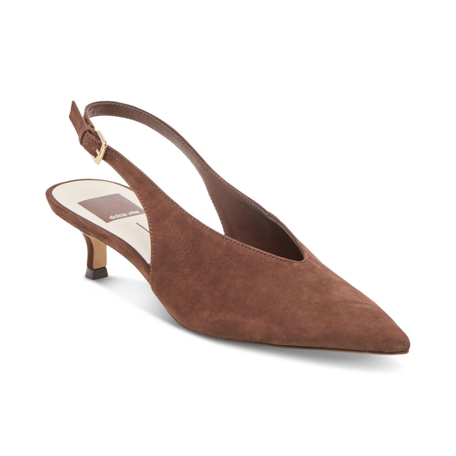 Women's Alenna Kitten-Heel Slingback Pumps Dark Brown Suede