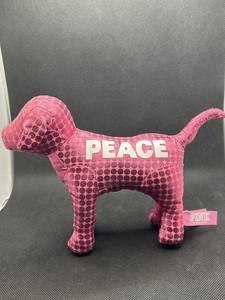 Victoria's Secret PINK Dog Plush PEACE Magenta Polka Dot Stuffed Animal