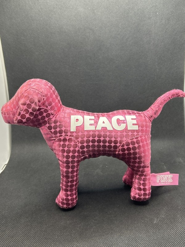 Victoria's Secret PINK Dog Plush PEACE Magenta Polka Dot Stuffed Animal