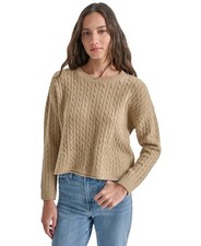 DKNY Jeans Crewneck Cable-Knit Sweater Dark Beige Petite Size PS MSRP 69