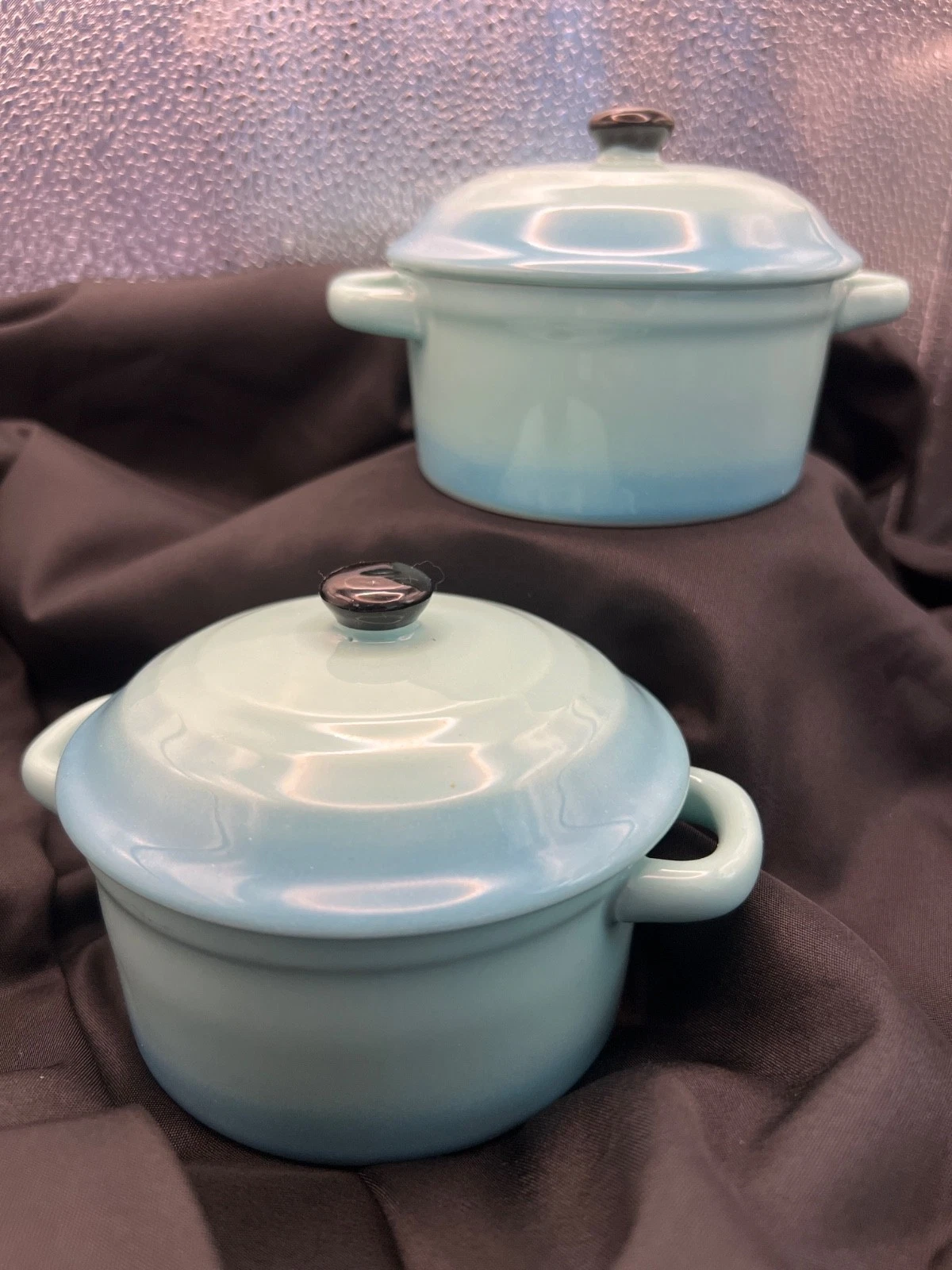 Set of 2 Mini Crockpot-Casseroles/DUTCH OVENS W/LIDS Ceramic -blue -New