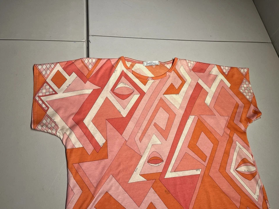 Emilio Pucci Top Mujer’s XL Camisa Geométrica Pullover Blusa Algodón De Colección 60’s 70’s Foto 2 de 4