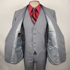 Vintage 70s Suit 3 Piece Mens 44 Jacket 35 30 Pants Vest Polyester Leisure Disco