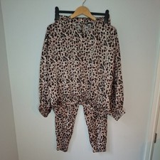 ZARA small Leopard Print Loungewear Trouser Pants long sleeved top pyjamas pjs