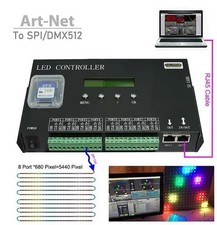 H807SA 8 Ports Artnet DMX to SPI LED Pixel Controller Supports SD Card DMX512 Co