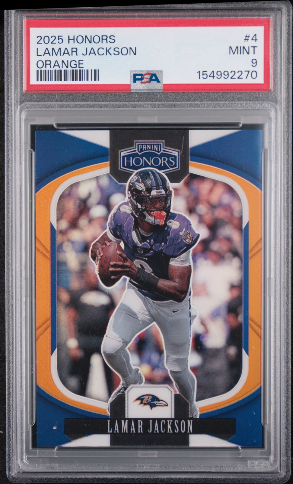 2025 PANINI HONORS ORANGE #4 LAMAR JACKSON 12/20 PSA 9 view 1