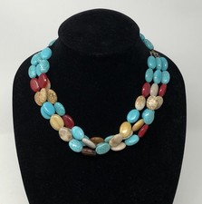 Gemstone Beaded Necklace Sterling Silver Multi Strand - 17 inch Length