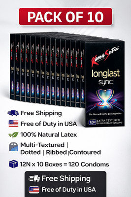 KamaSutra LongLast Sync Condoms Multi Textured 12N x10 Boxes 120 Count Pack