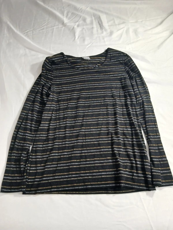 Chico's Womens Long Sleeve Knit Top Size 1 US 12-14 Black Metallic Stripe