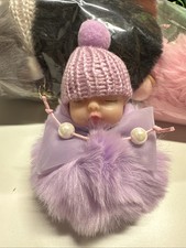 Sleeping Baby Keychain Cute Soft Fluffy Plush Doll Key Ring Women Girl / 1 Dozen