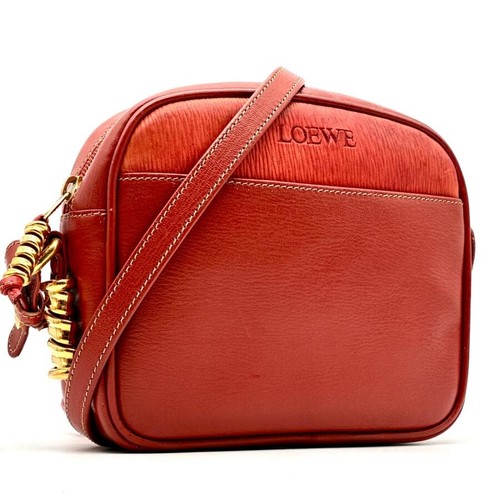 LOEWE Velazquez Brown Red Leather Camera Crossbody Bag Vintage Auth