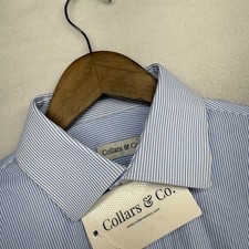 Collars and Co Dress Shirt mens Small Blue White Firm Collar Wicking Stretch NEW