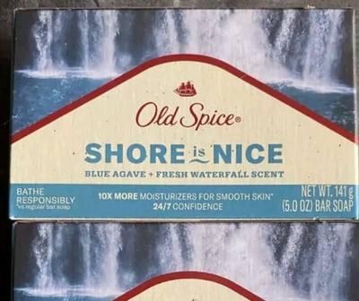 3 Old Spice Premium Bar Soap SHORE IS NICE Blue Agave + Fresh Waterfall