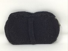 Antique Glass Beaded Clutch Purse Art Deco 1930s Talon Zipper Black