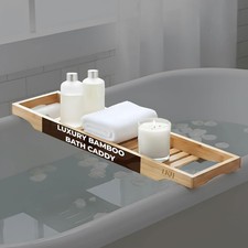 Wooden Bath Caddy Tray Bath Tub Rack Board Bridge Shelf Tray Wine Tablet Holder