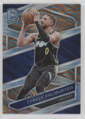 2023 Panini Spectra International Blue & Orange Prizm 3/25 Tyrese Haliburton 3d3