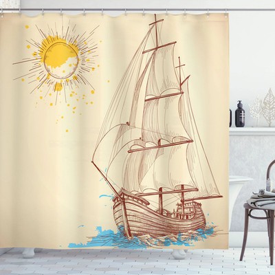 Abakuhaus, Nautisch Duschvorhang, Boot in Windy Sea Sun, 175 cm x 175 cm