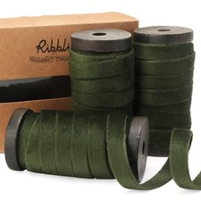 Moss Green Velvet Ribbon 3 Rolls Double Faced 3/8 Inch 18-Yard with Wooden Sp...