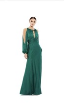 Mac Duggal NWT 55397 Size 4 Green Keyhole Cold Shoulder Bishop Sleeve Gown Dress