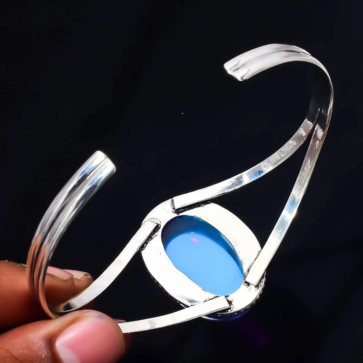 Opalite Gemstone 925 Sterling Silver Handmade Bangle Jewelry Gift For Love