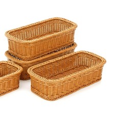 Set of 3 Rectangular Woven Storage Baskets, Rattan Look, Small Organizer Tray