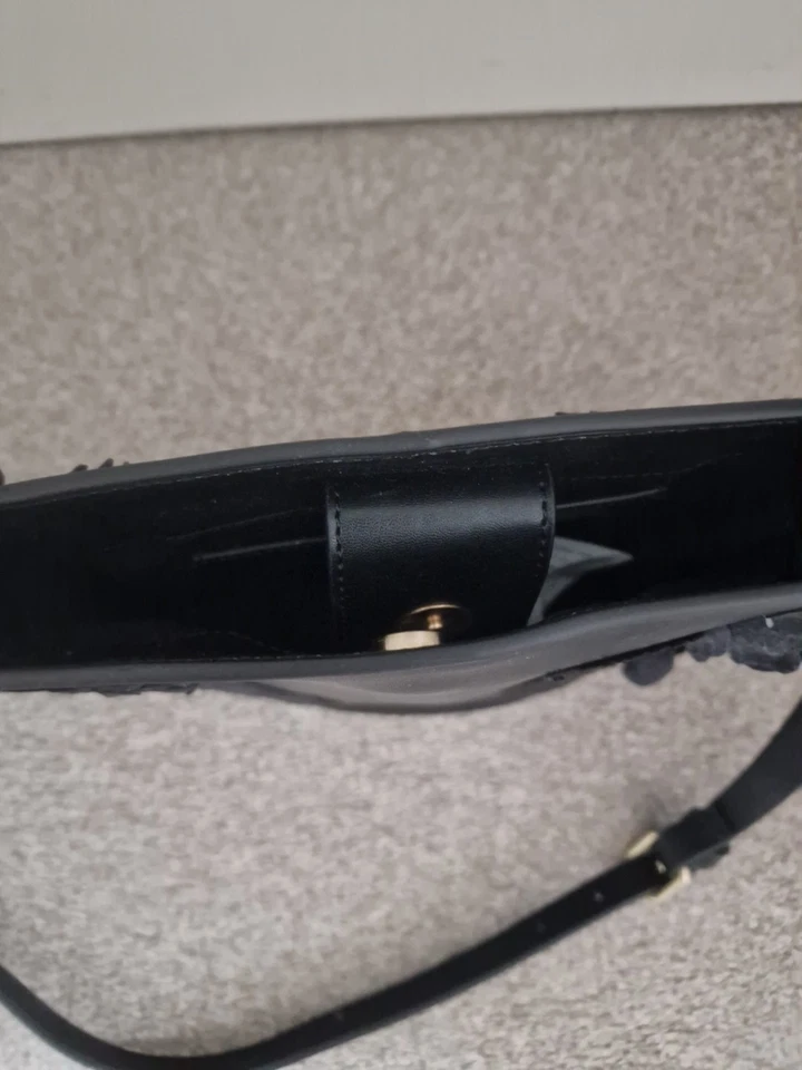 Zara Crossbody Floral Embellished Black Adjustable Strap Gold Hardware - Image 4 of 4