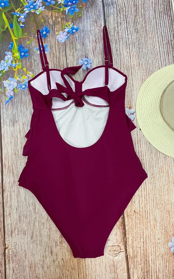 Costume Da Bagno Donna Intero Da Spiaggia Retro Tankini Donna Push up Con Volant - Immagine 3 di 4