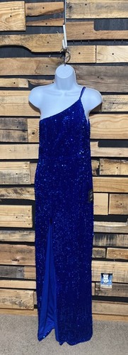 Lulus Formal Dress Sequin, Blue, Long, One Shoulder, With Slit, NWT