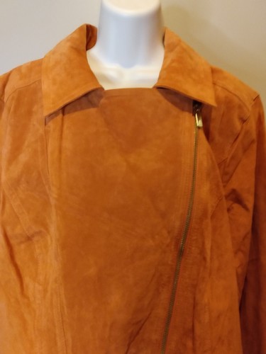 NWT ORANGE SUEDE MOTORCYCLE MOTO JACKET WOMEN SZ 1X DENNIS BASSO WASHABLE LINED - Picture 3 of 18