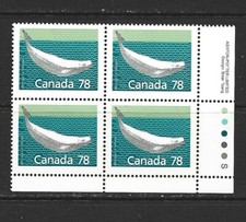 CANADA - 1990 BELUGA WHALE LOWER RIGHT PLATE BLOCK - SCOTT 1179 - MNH