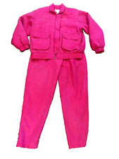 Vtg Lavon 100 Silk Fushsia Pink 2 pc Track Suit Bomber Puffer Jacket Pants sz M
