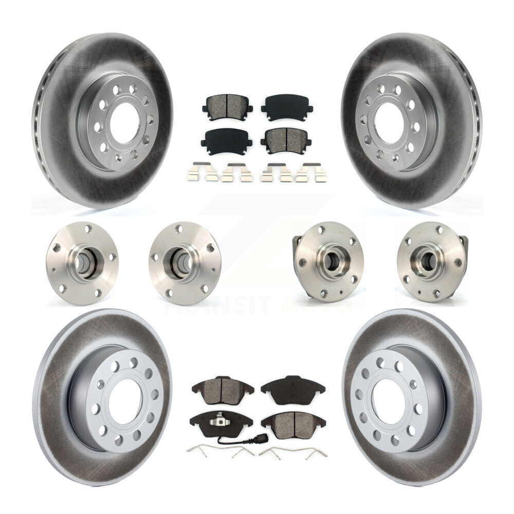 Hub Bearing Coated Brake Rotor  Pad Front Rear Kit (10Pc) For Volkswagen Ra