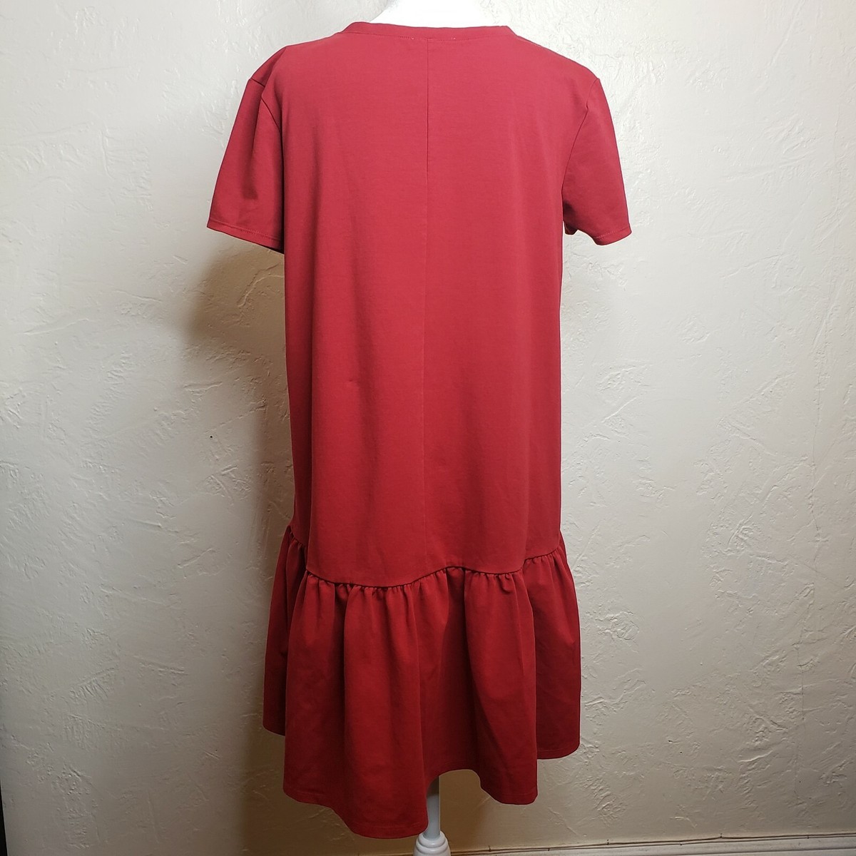 zara red peplum dress Zara Dress Womens XS Red Ruffle Sleeve Shift Keyhole Peplum Hem Holiday  Dressy
