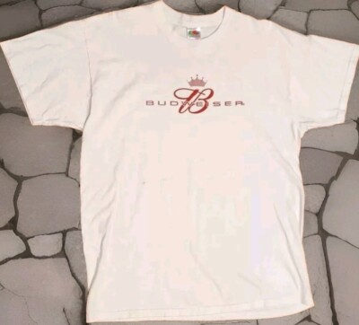 Budweiser T Shirt Men's XL Fruit Of The Loom Heavy Cotton White Vintage King Bud